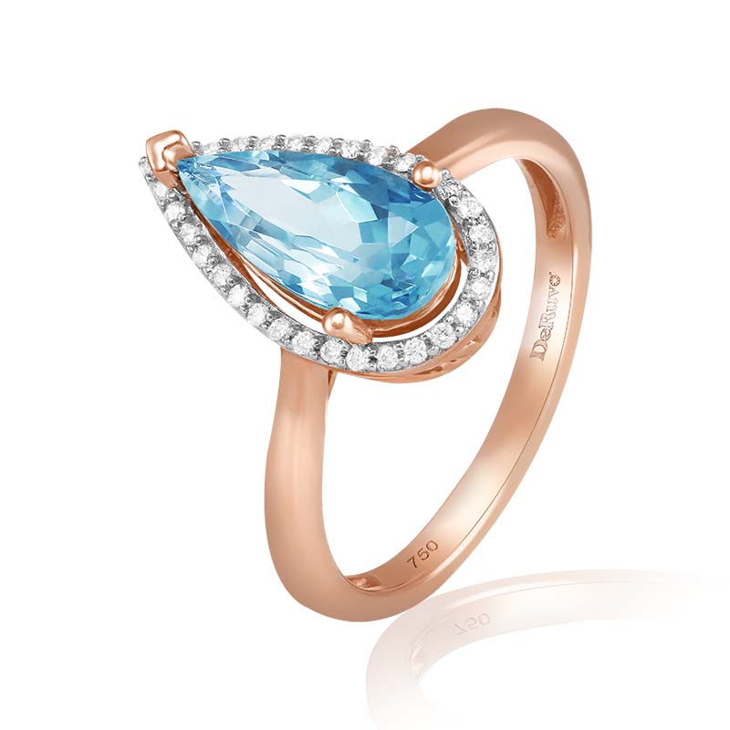 Inel Aur 18k Diamante, Topaz Albastru DERUVO