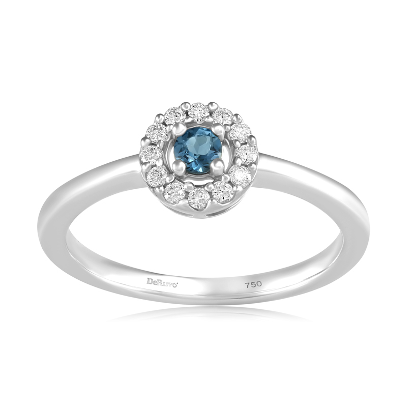 Inel Aur 18k Diamante, London Blue Topaz DERUVO