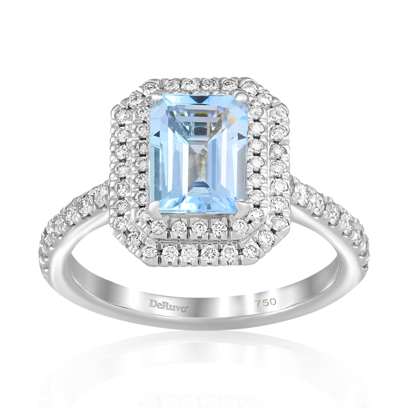 Inel Aur 18k Diamante, Aquamarin DERUVO