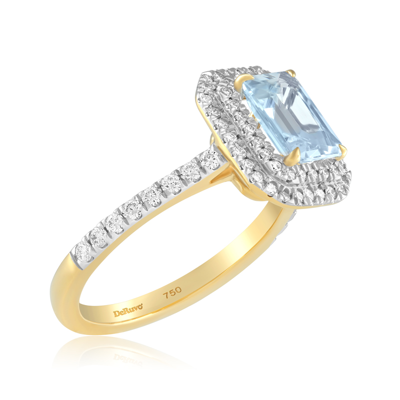 Inel Aur 18k Diamante, Aquamarin DERUVO