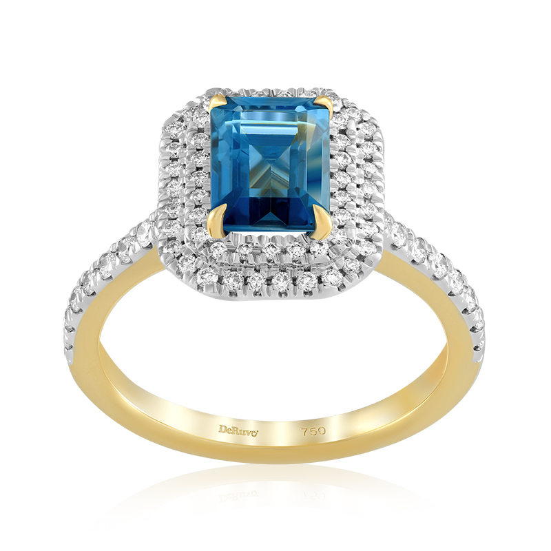 Inel Aur 18k Diamante, London Blue Topaz DERUVO