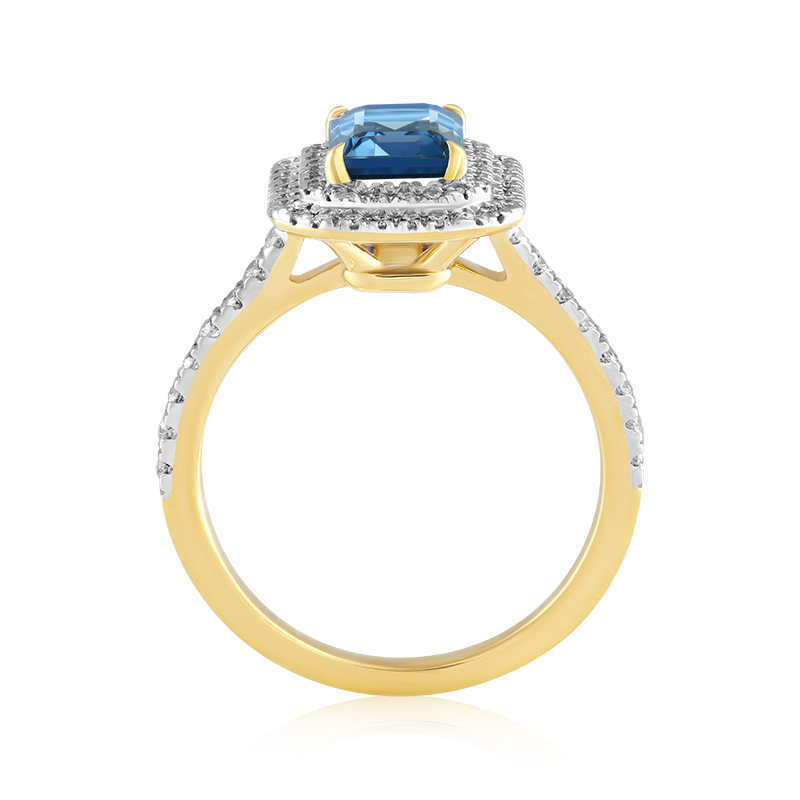 Inel Aur 18k Diamante, London Blue Topaz DERUVO