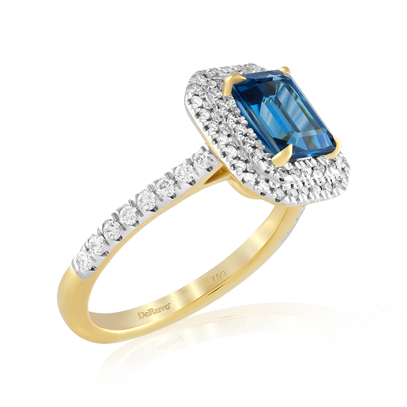 Inel Aur 18k Diamante, London Blue Topaz DERUVO