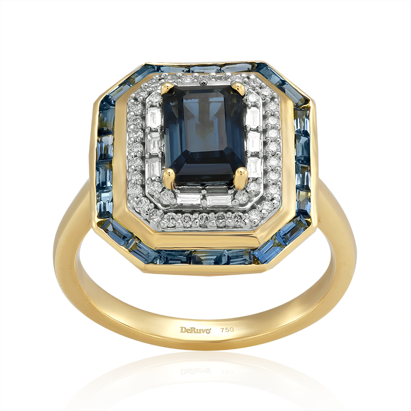 Inel Aur 18k London Blue Topaz, Diamante DERUVO