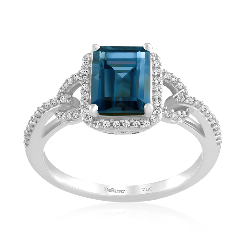 Inel Aur 18k London Blue Topaz, Safire Albe DERUVO 