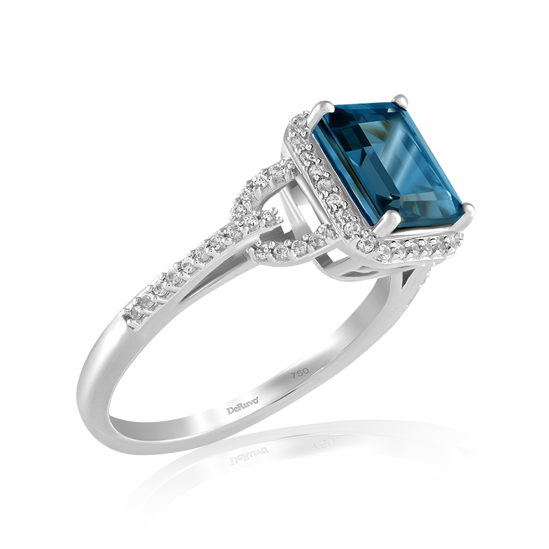 Inel Aur 18k London Blue Topaz, Safire Albe DERUVO 