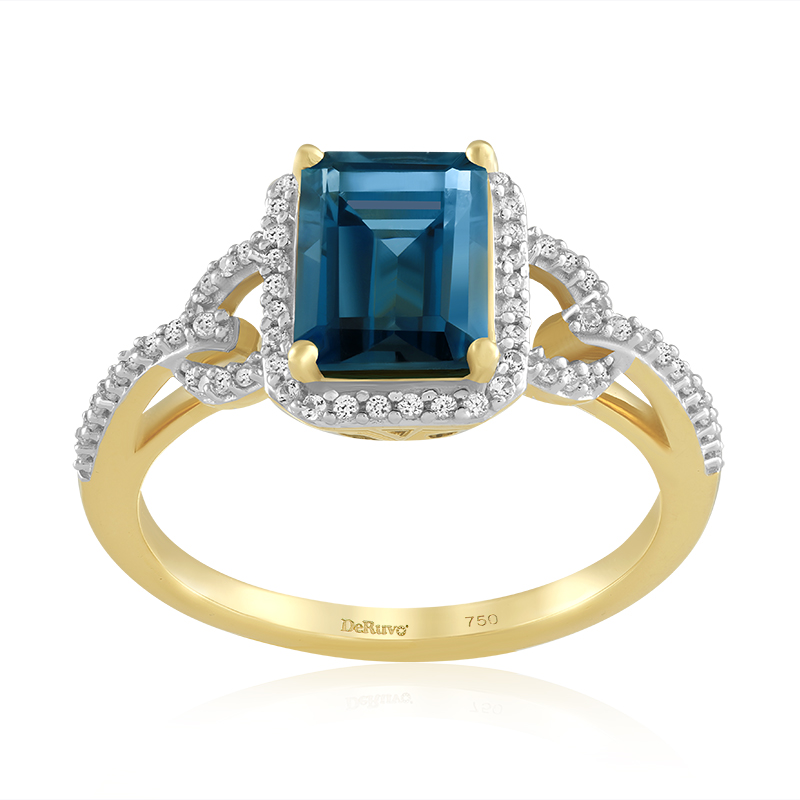 Inel Aur 18k London Blue Topaz, Safire Albe DERUVO 