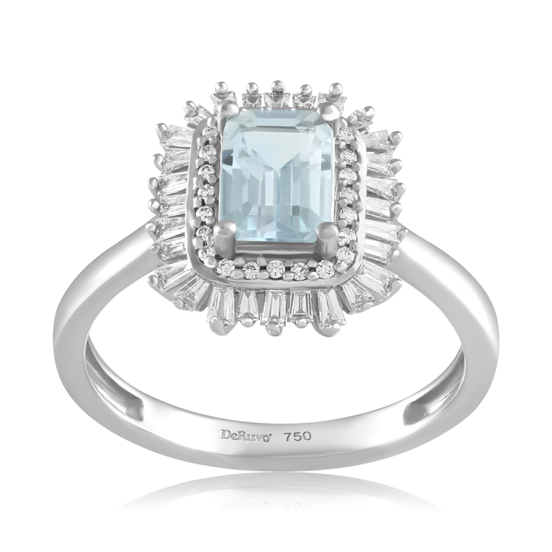 Inel Aur 18k Diamante, Aquamarin DERUVO