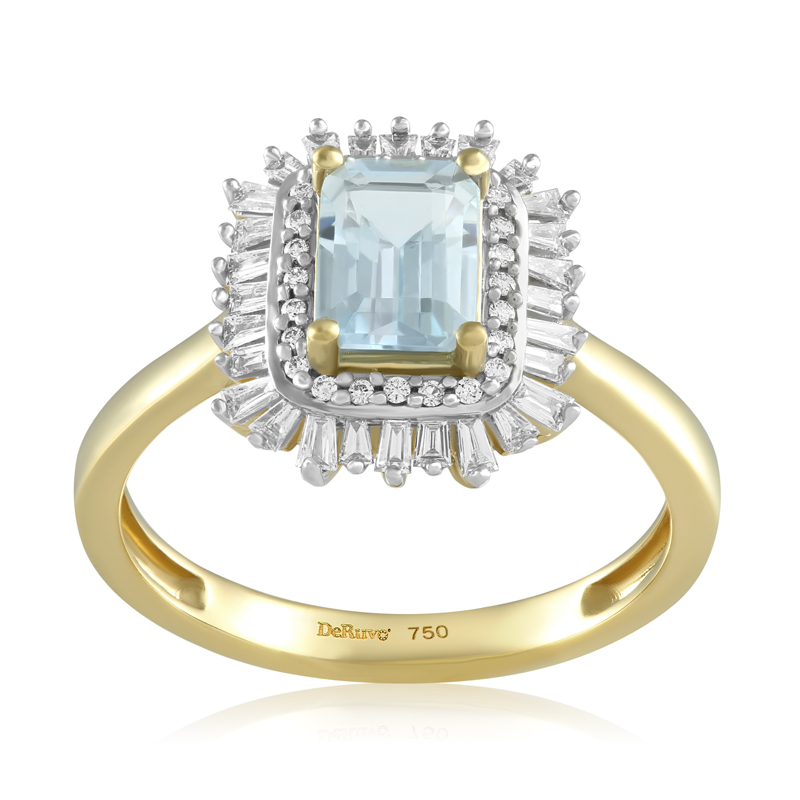 Inel Aur 18k Diamante, Aquamarin DERUVO