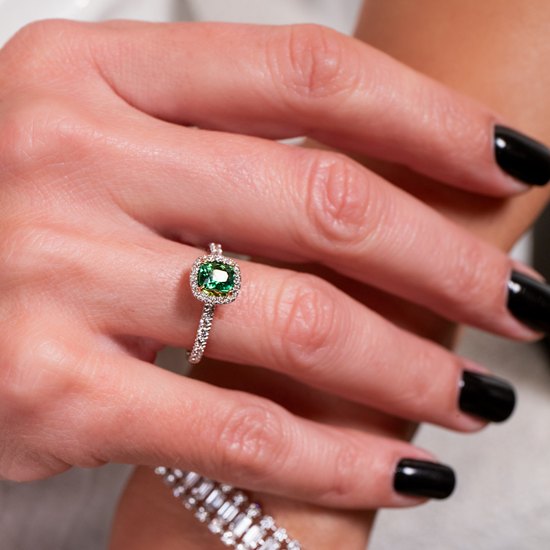 Inel Aur 18k Diamante, Turmalina Verde DERUVO