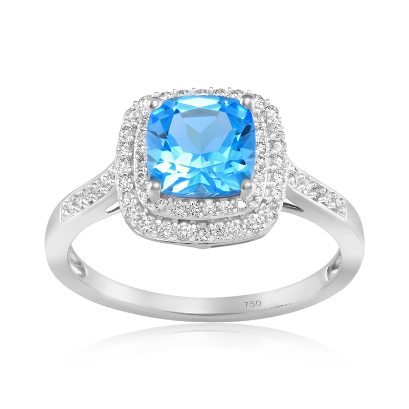 Inel Aur 18k Diamante, Topaz Albastru DERUVO