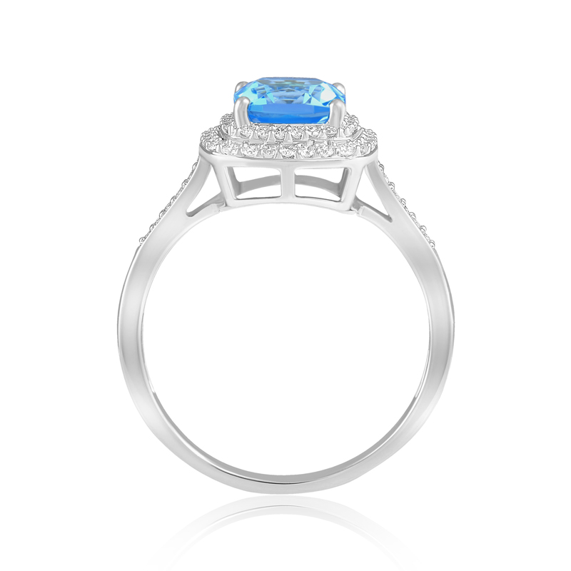 Inel Aur 18k Diamante, Topaz Albastru DERUVO