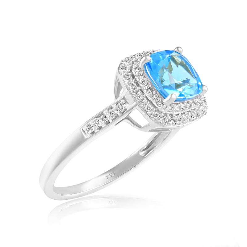 Inel Aur 18k Diamante, Topaz Albastru DERUVO