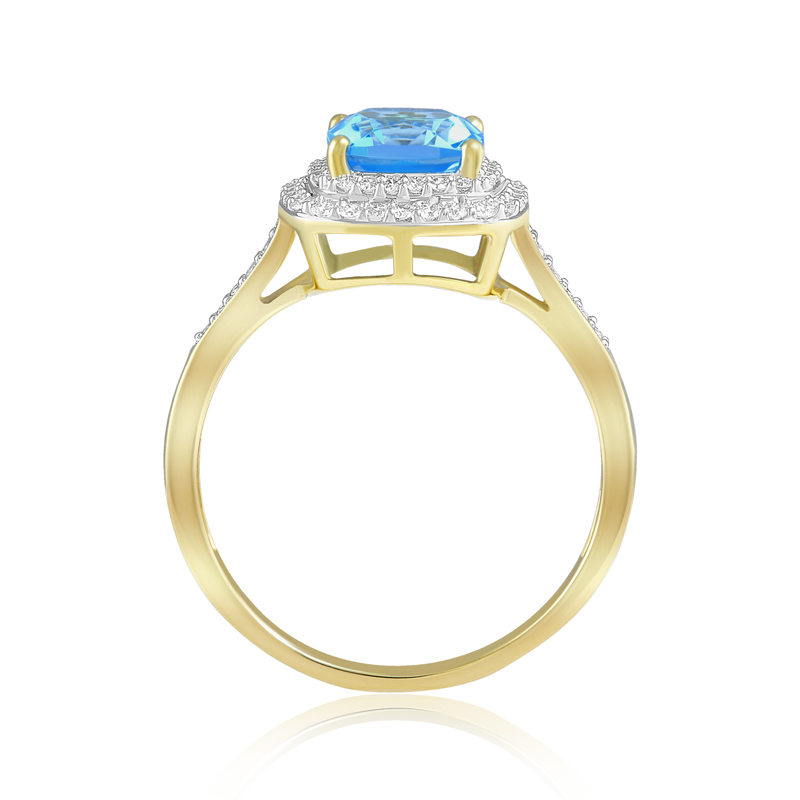 Inel Aur 18k Diamante, Topaz Albastru DERUVO