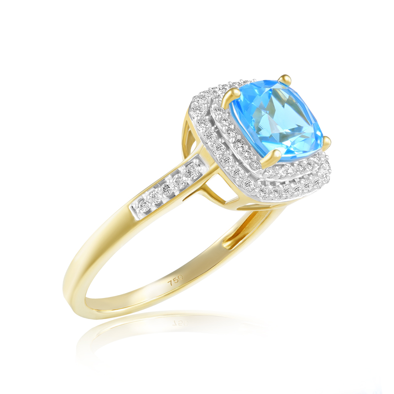 Inel Aur 18k Diamante, Topaz Albastru DERUVO