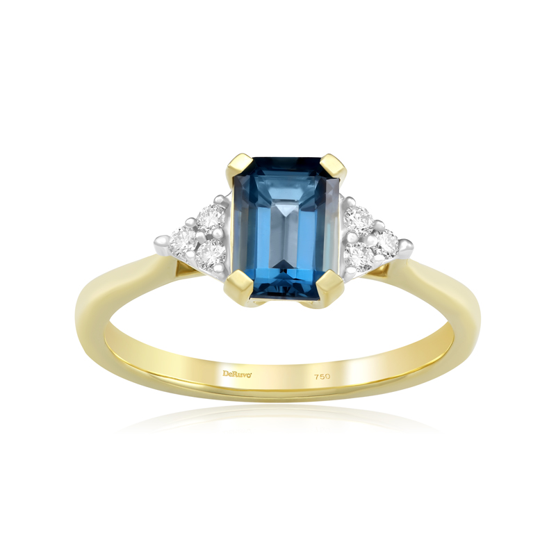 Inel Aur 18k Diamante, London Blue Topaz DERUVO