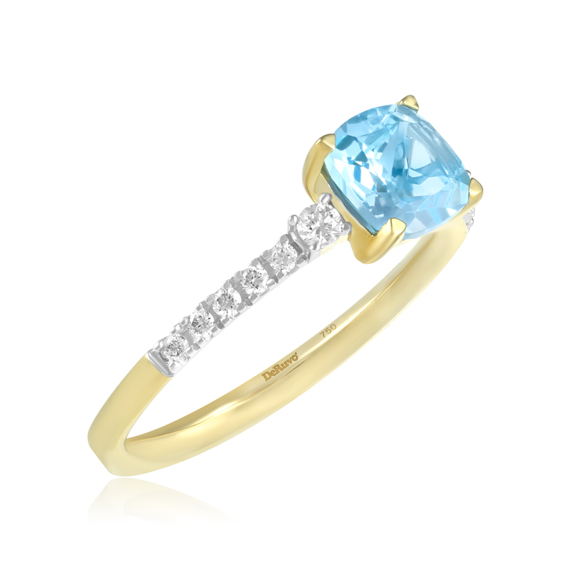 Inel Aur 18k Diamante, Topaz Albastru DERUVO