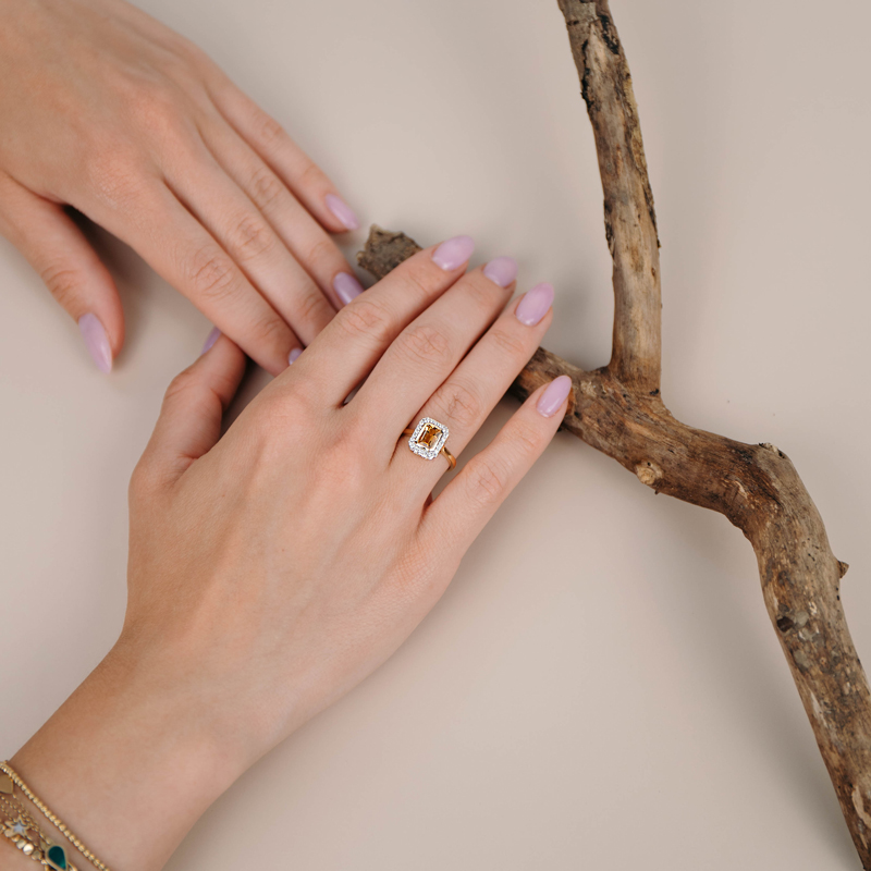 Inel Aur 18k Diamante, Citrin DERUVO