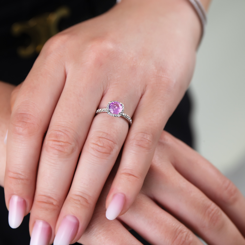 Inel Aur 18k Diamante, Safir Roz DERUVO