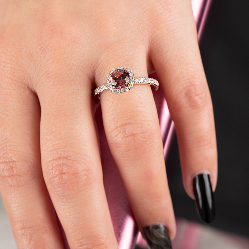 Inel Aur 18k Diamante, Turmalina Roz DERUVO 