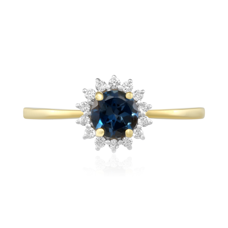 Inel Aur 18k Diamante, London Blue Topaz DERUVO
