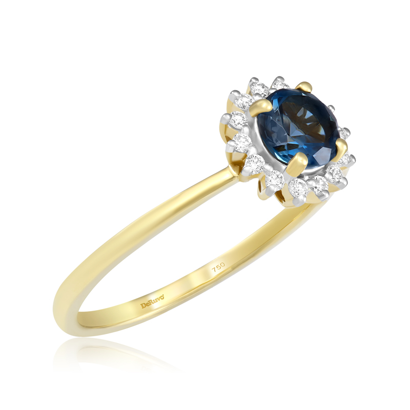 Inel Aur 18k Diamante, London Blue Topaz DERUVO