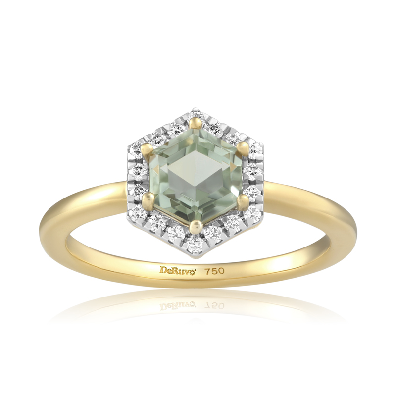 Inel Aur 18k Diamante, Ametist Verde DERUVO