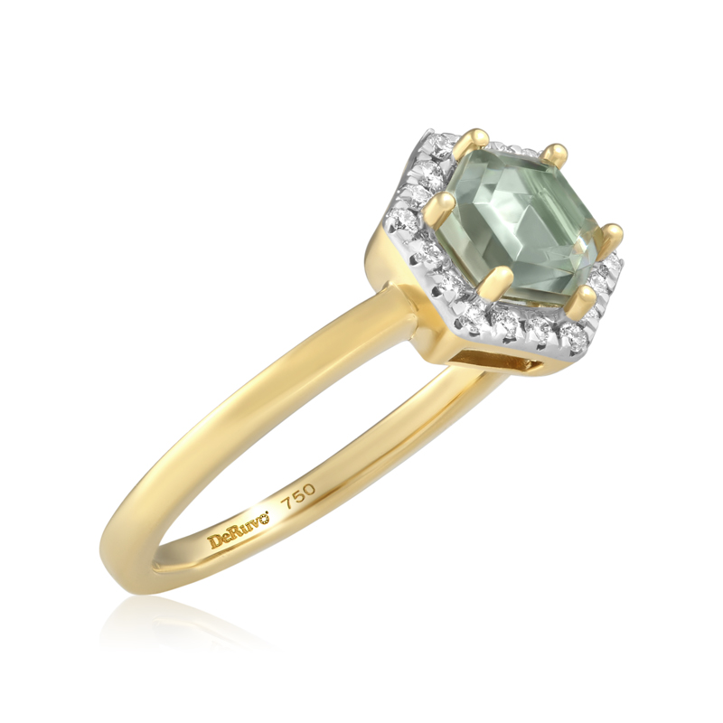 Inel Aur 18k Diamante, Ametist Verde DERUVO