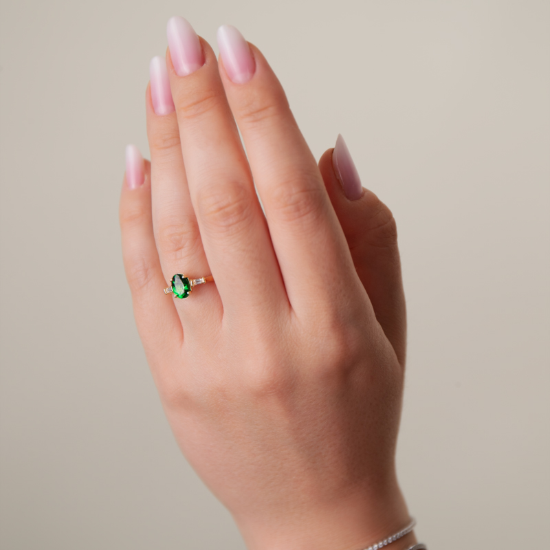 Inel Aur 18k Diamante, Tsavorit DERUVO